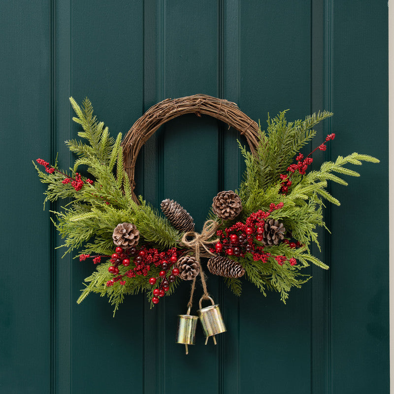 Real Touch Half Wreath with bells 50cm