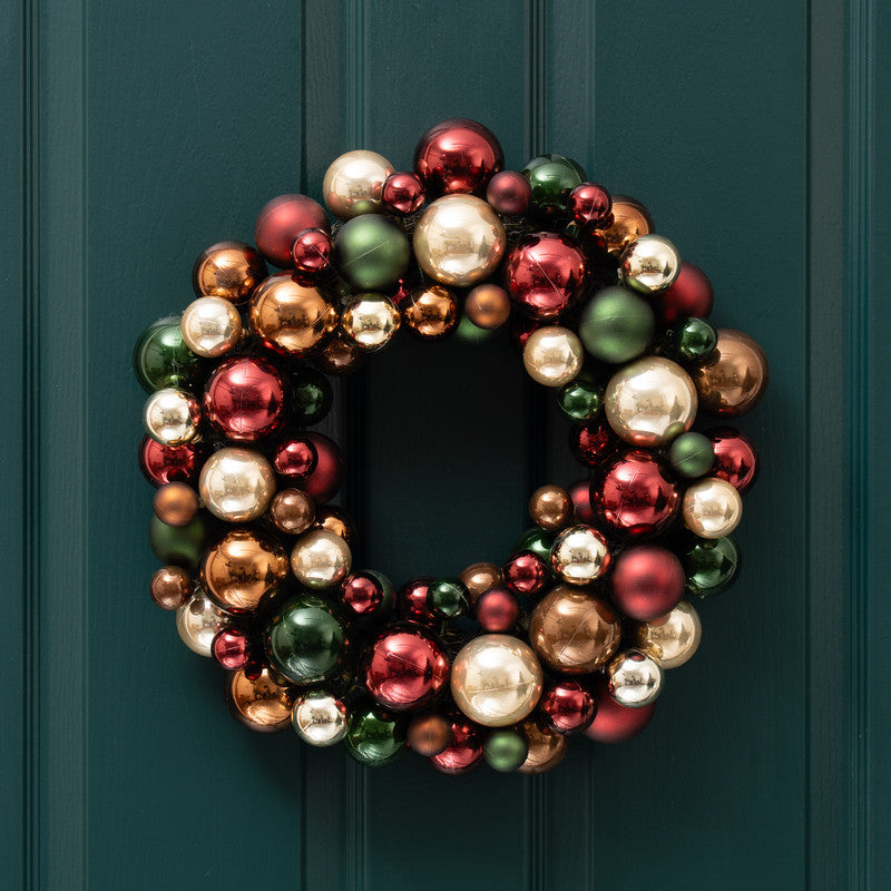41cm Bauble Wreath Green-Bronze