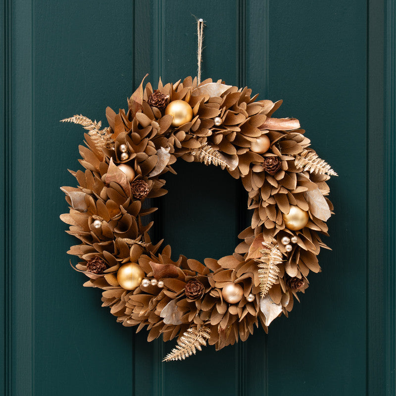 Gold & Brown Wood Shave Wreath 38cm