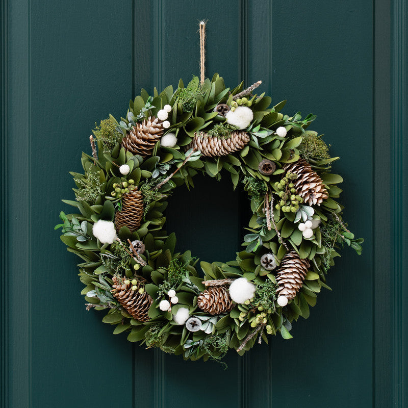 Cotton Ball Wood Shave Wreath 38cm