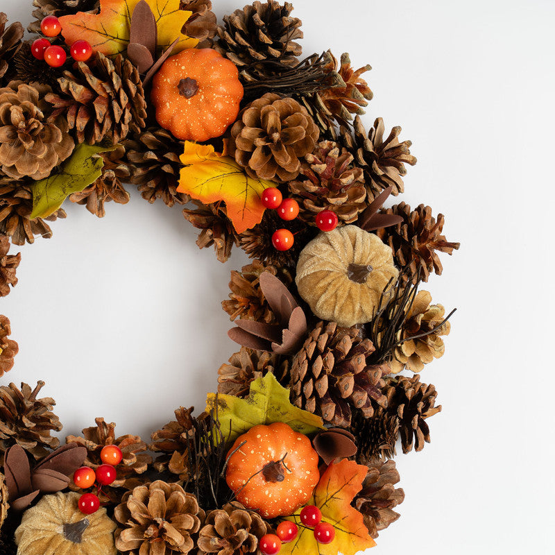 41cm Autumnal Pumpkin and Pinecone Wreath