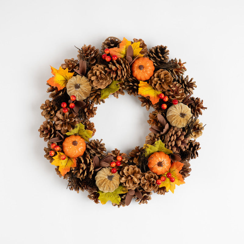 41cm Autumnal Pumpkin and Pinecone Wreath