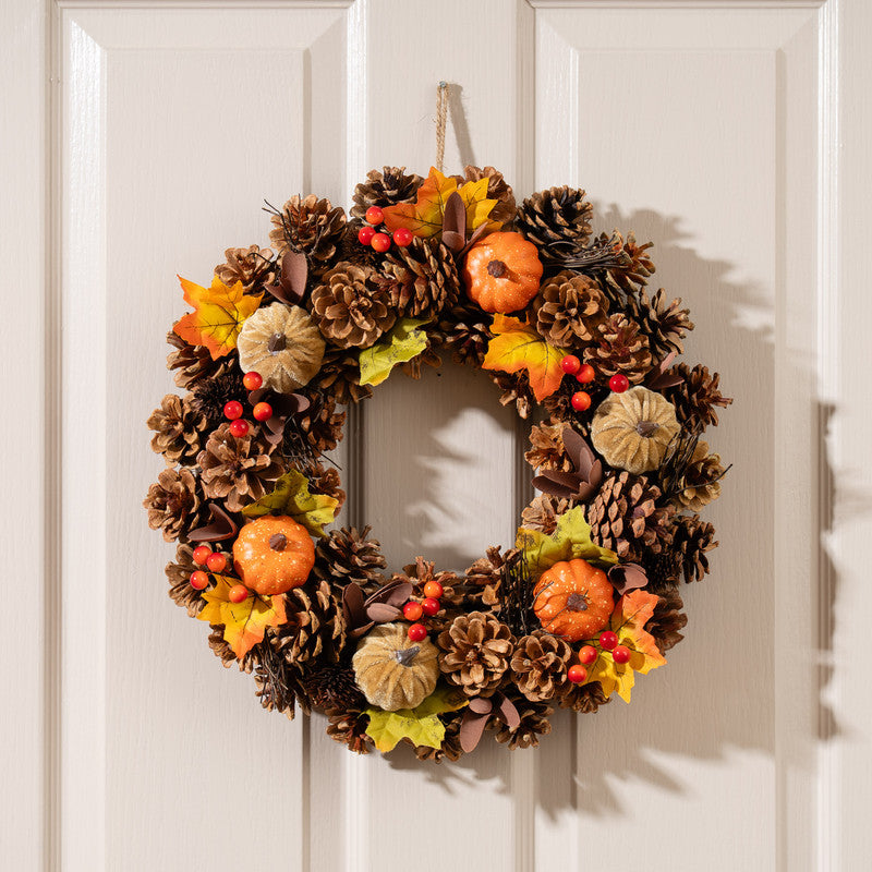 41cm Autumnal Pumpkin and Pinecone Wreath