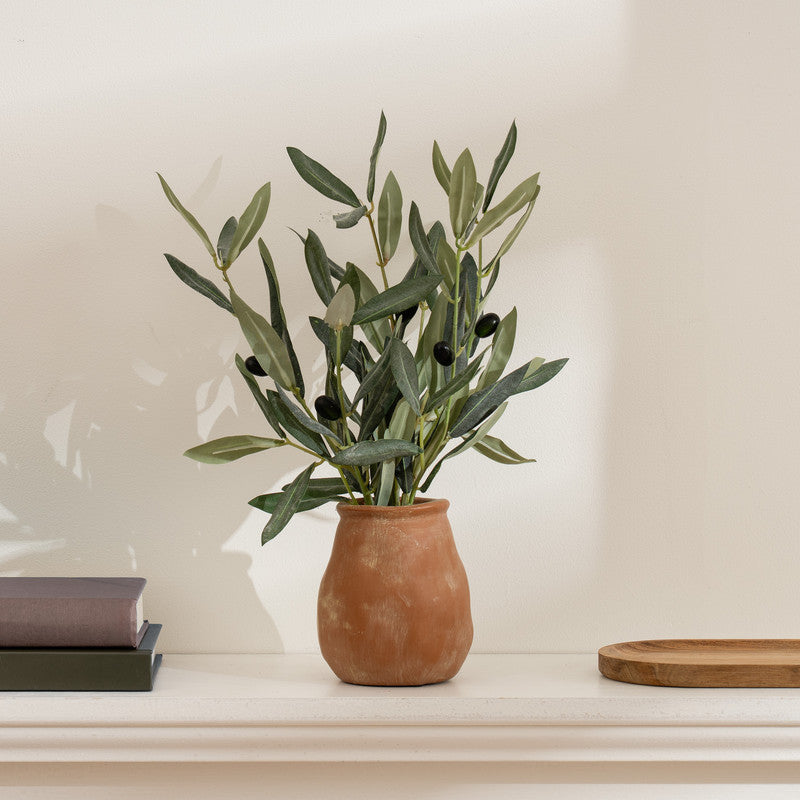 37cm Artificial Olive Plant in Rustic Pot