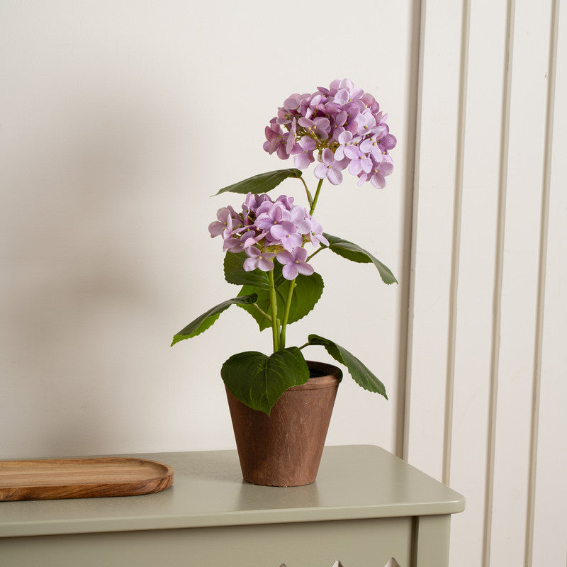 40cm Real Touch Lilac Hydrangea in Rustic Pot