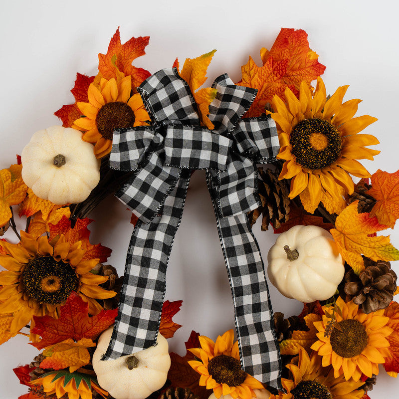 56cm Sunflower Wreath with Gingham Bow