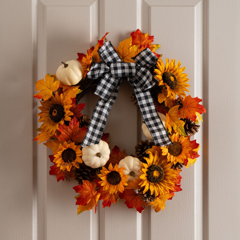 56cm Sunflower Wreath with Gingham Bow