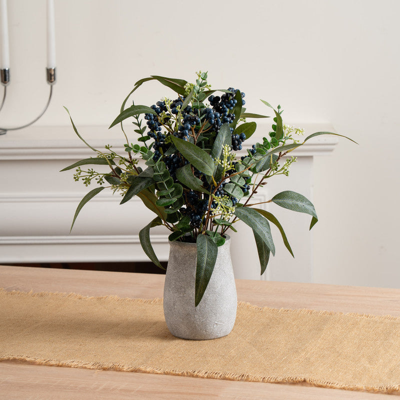 42cm Eucalyptus and Berry Arrangement in grey Ceramic Vase