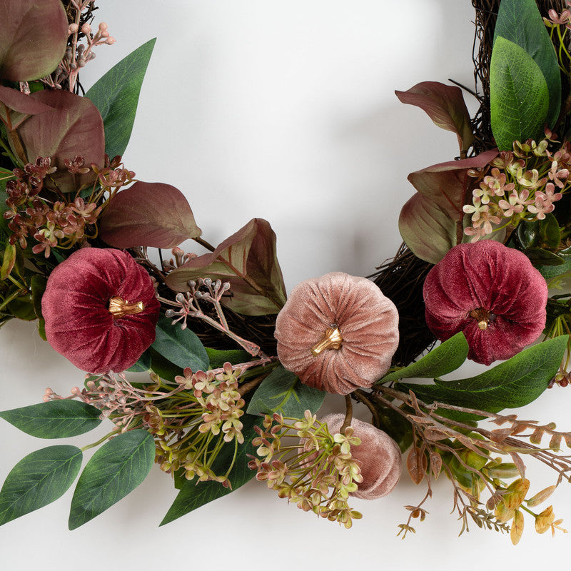 45cm Plum/Pink Pumpkin Chunky Half Wreath