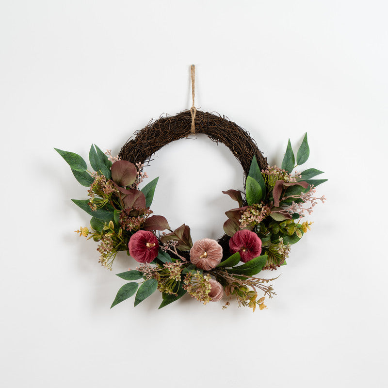 45cm Plum/Pink Pumpkin Chunky Half Wreath