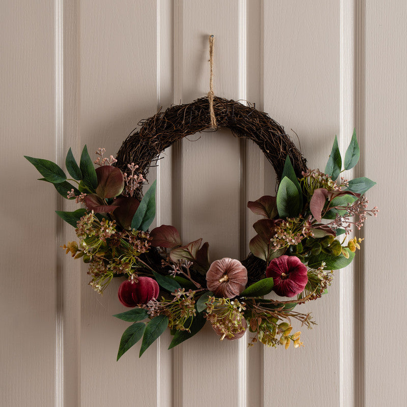 45cm Plum/Pink Pumpkin Chunky Half Wreath