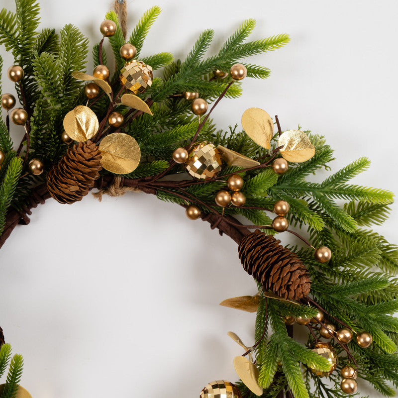 50cm Pine, Mirrorball Gold & Eucalyptus Wreath