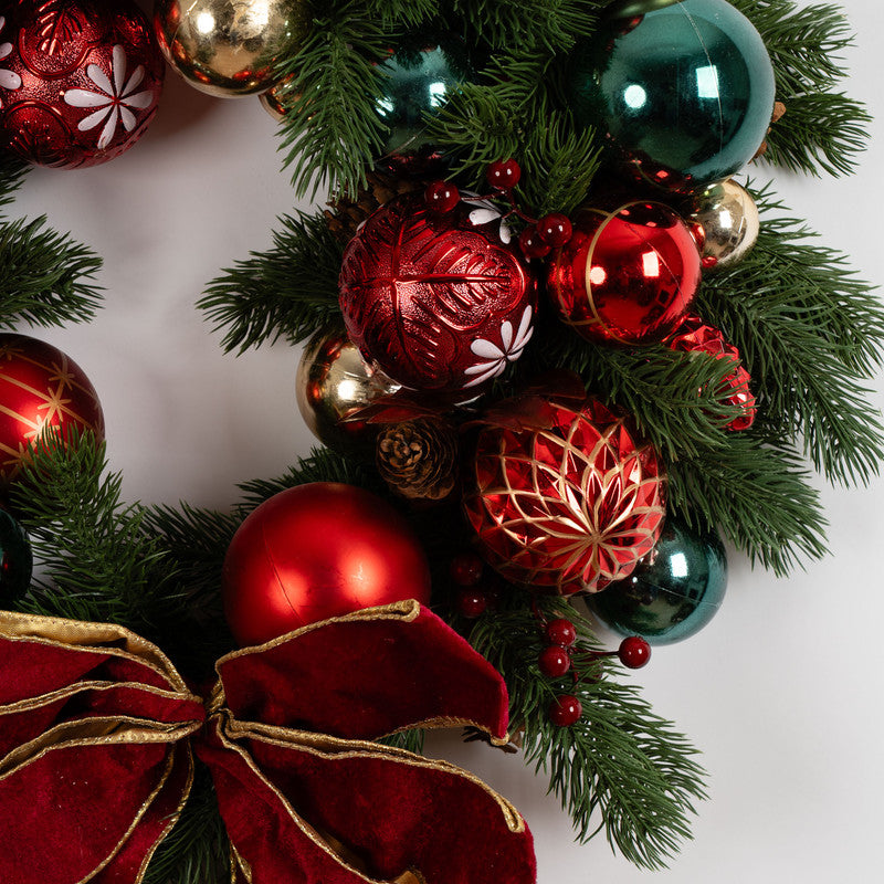 50cm Retro Bauble Wreath with Bow