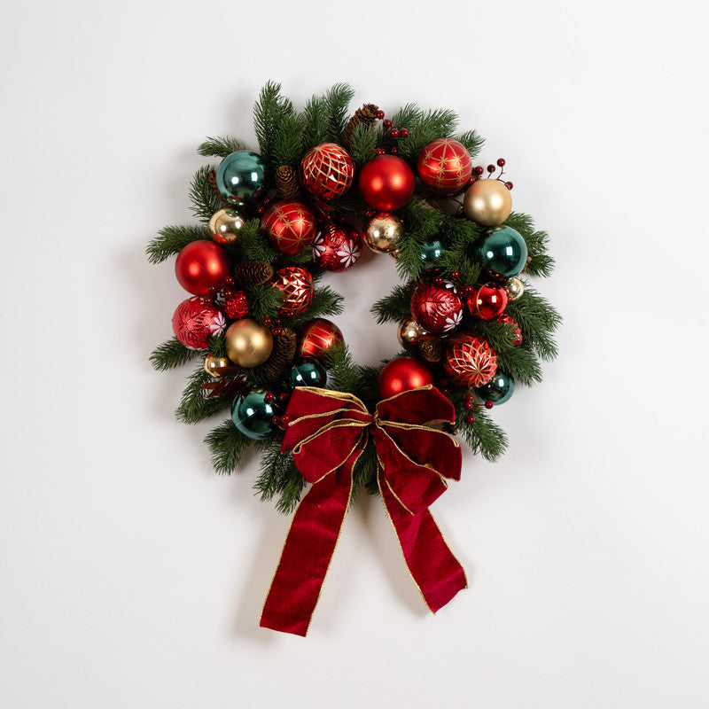 50cm Retro Bauble Wreath with Bow