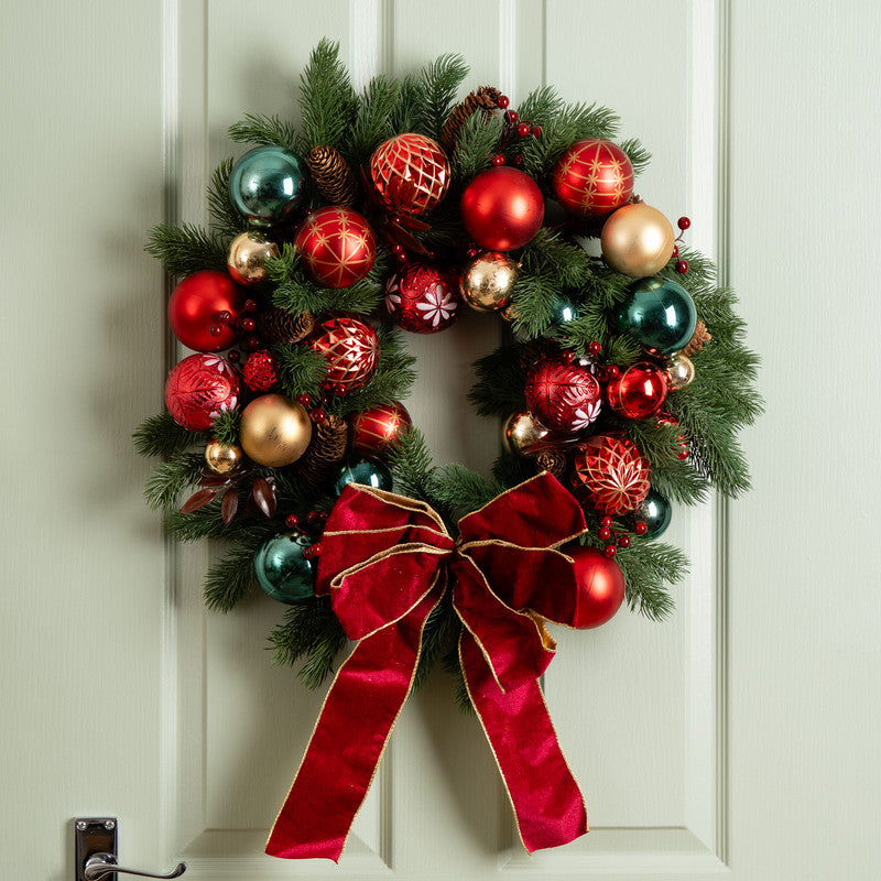 50cm Retro Bauble Wreath with Bow