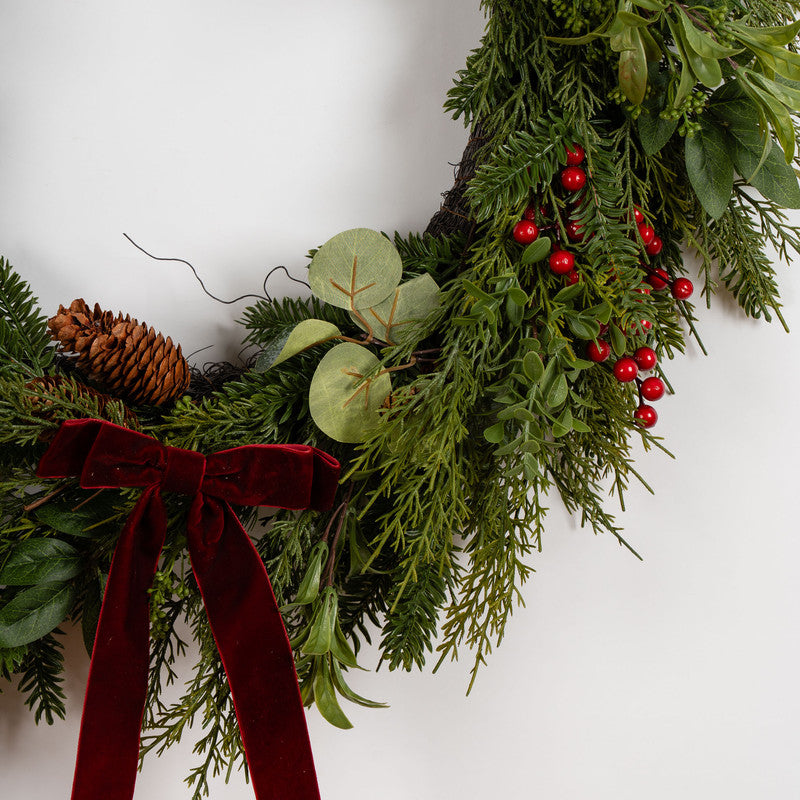 80cm Oversized Wreath with Red Velvet Bow