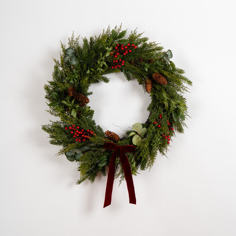 80cm Oversized Wreath with Red Velvet Bow