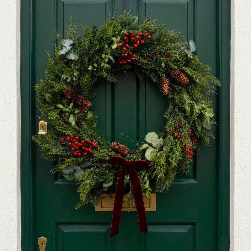 80cm Oversized Wreath with Red Velvet Bow