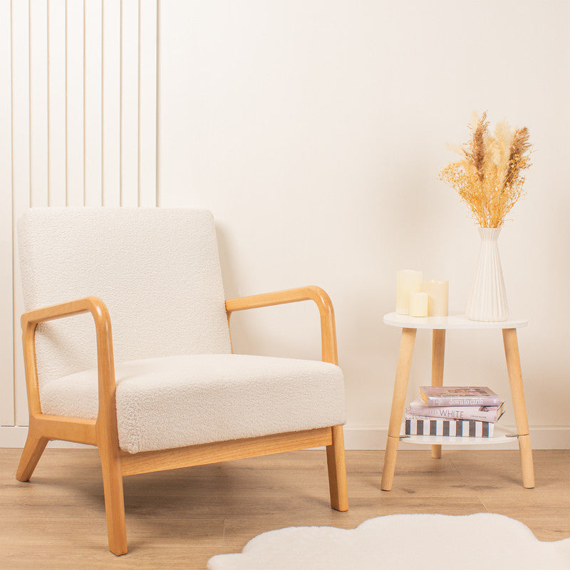 Cream Boucle Curved Arms Chair