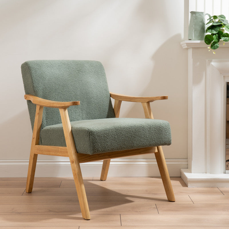 Light Green Boucle Flat Arm Chair