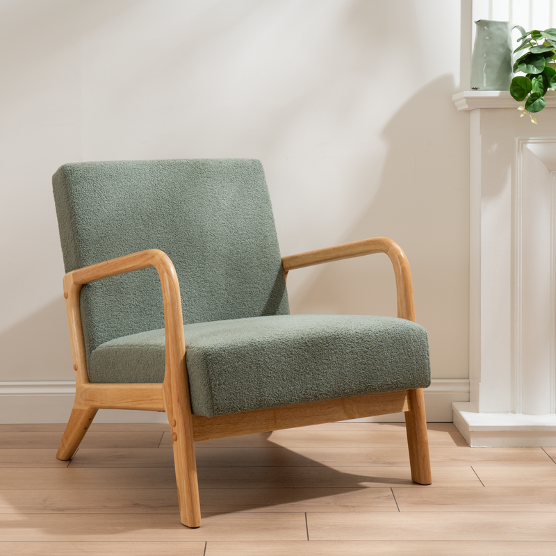 Light Green Boucle Curved Arms Chair