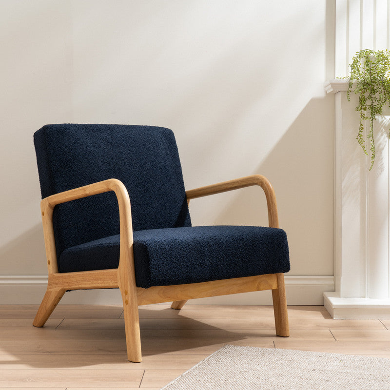 Navy Blue Boucle Curved Arms Chair