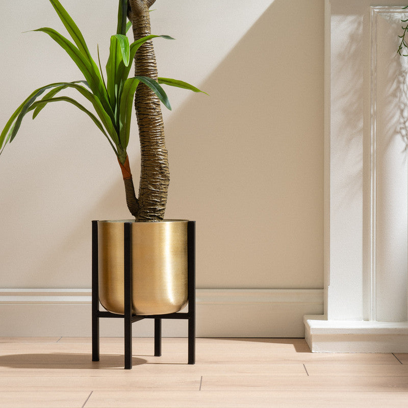 Gold Planter on Black Stand Large