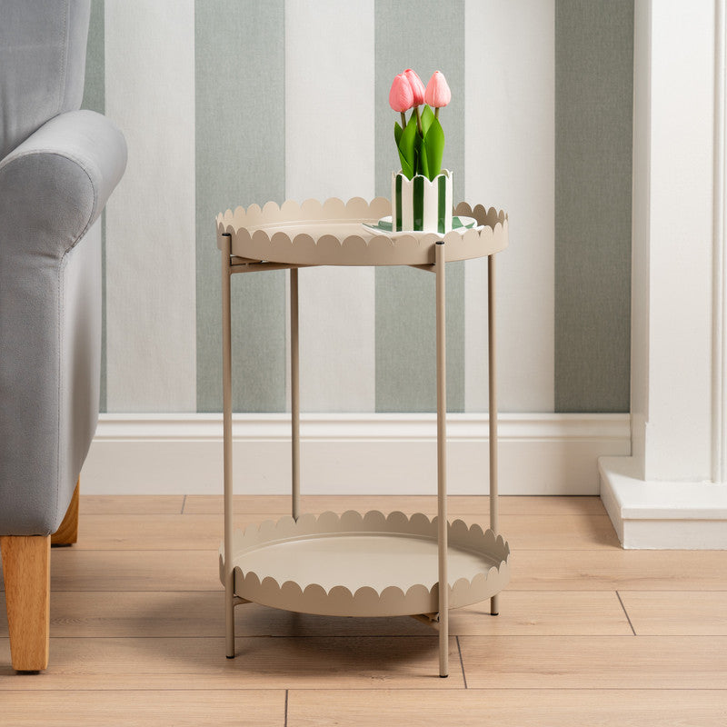 Greige Scallop Round Side Table