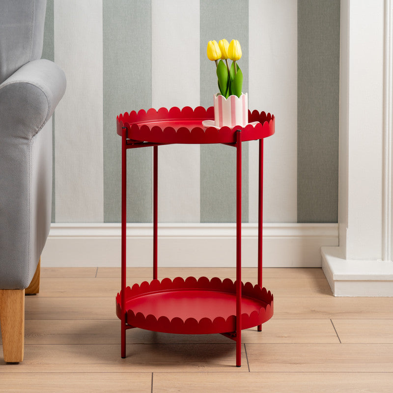 Red Scallop Round Side Table