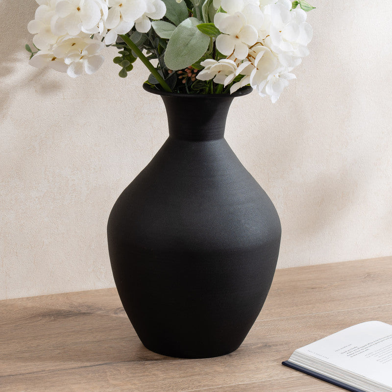 Matt Black Metal Vase 30.5cm