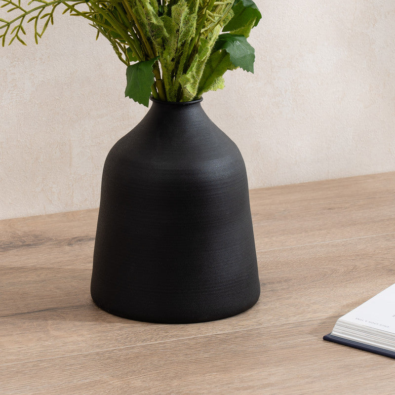 Matt Black Metal Vase 18.5cm