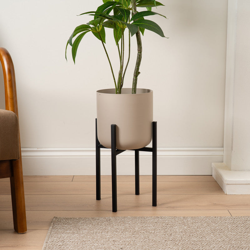 Beige Ribbed Planter on Stand