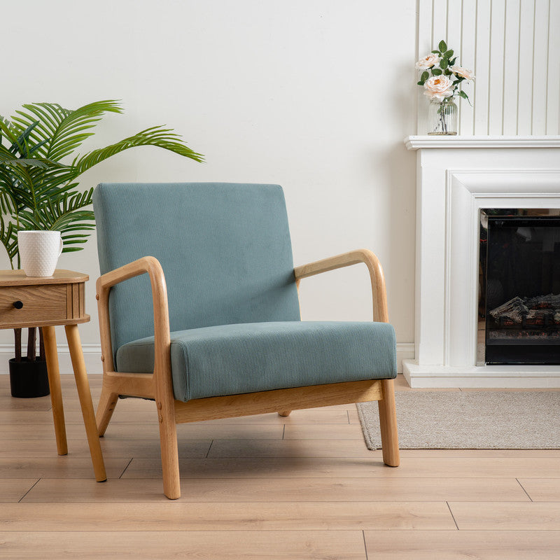Light Teal Cord Curved Arms Chair