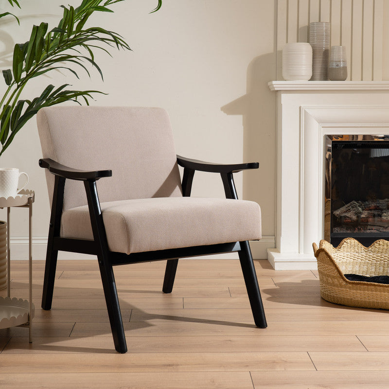 Beige Cord Flat Arm Chair