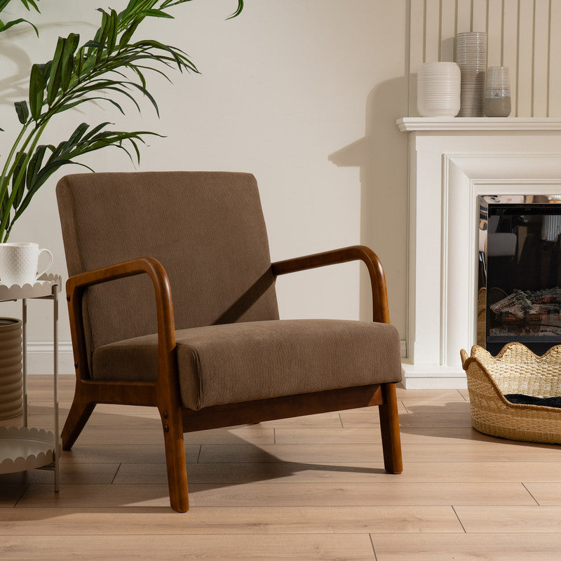 Taupe Cord Curved Arms Chair