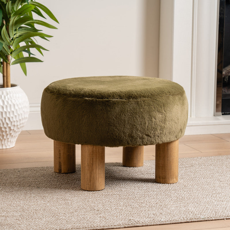 Soft Faux Fur Round Green Foot Stool