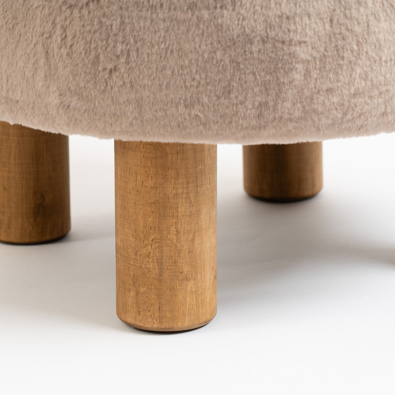 Soft Faux Fur Round Grey Foot Stool