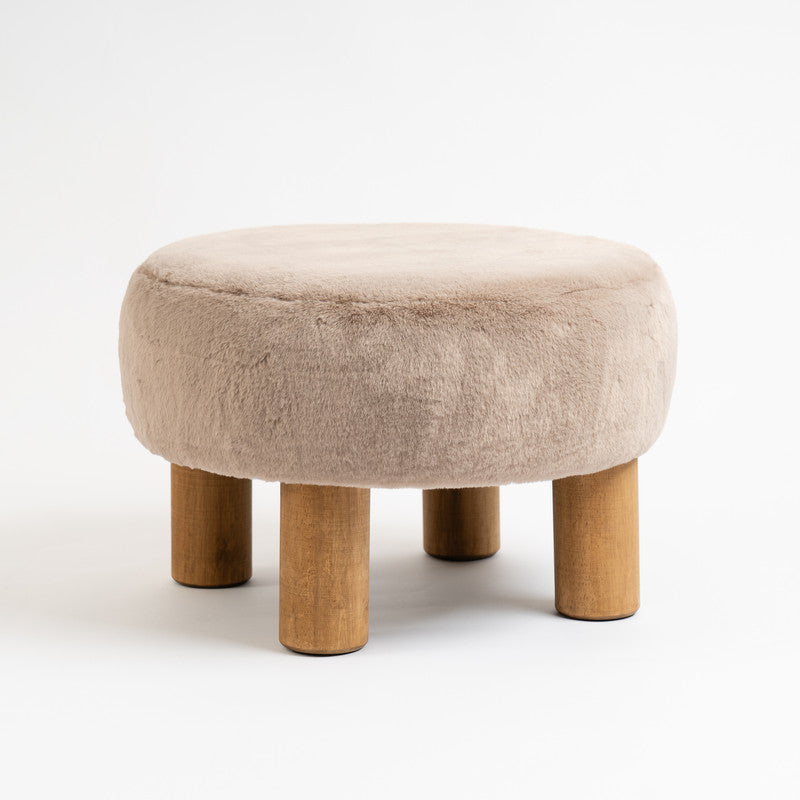 Soft Faux Fur Round Grey Foot Stool