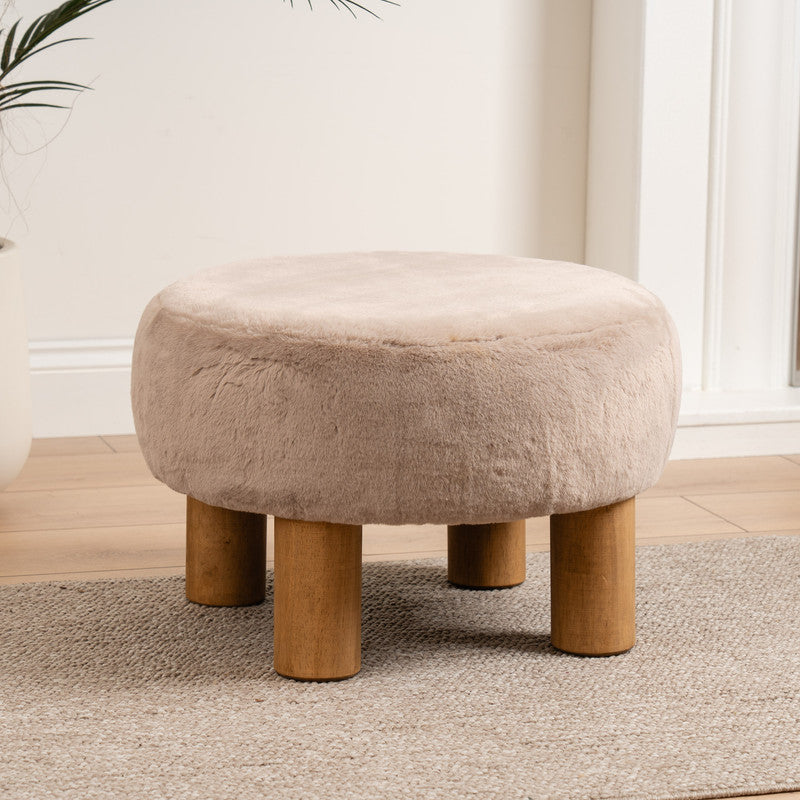 Soft Faux Fur Round Grey Foot Stool