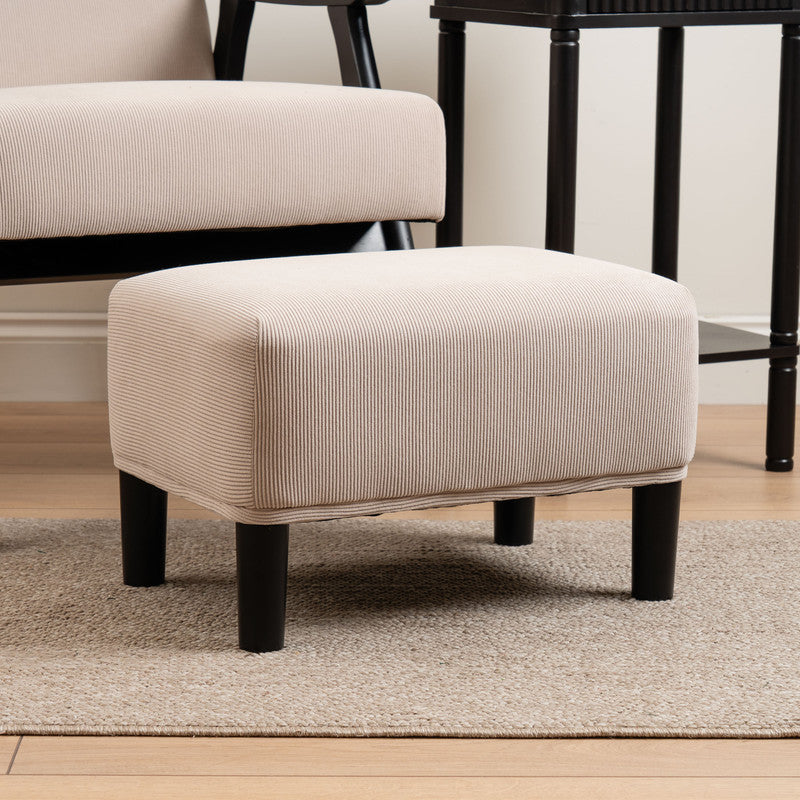 Beige Cord Foot Stool with Black Legs
