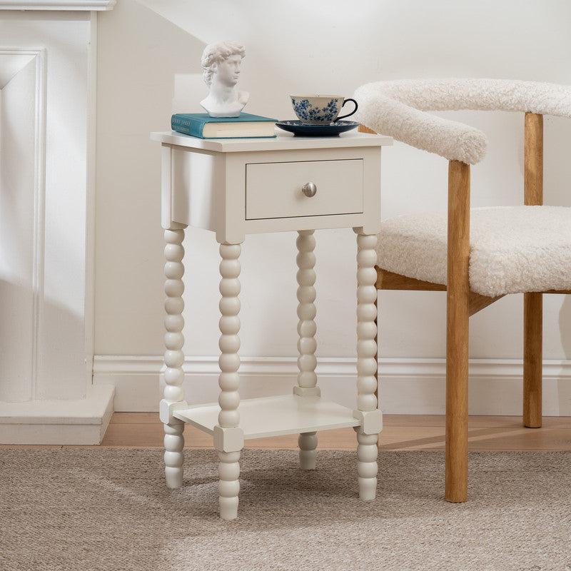Ivory Bobbin Side Table with Drawer