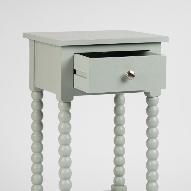 Aqua Grey Bobbin Side Table with Drawer