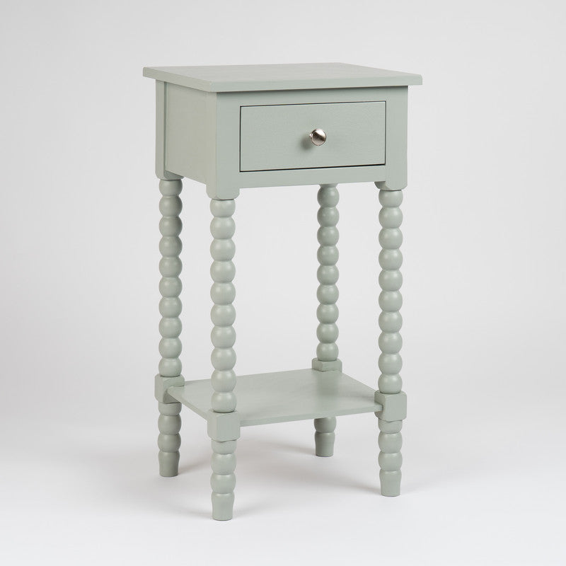 Aqua Grey Bobbin Side Table with Drawer