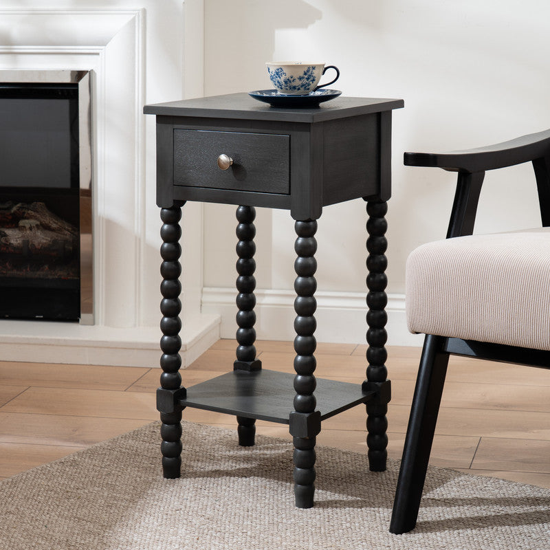 Gunmetal Black Wood Bobbin Side Table