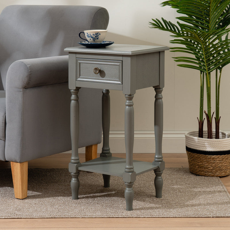 Grey Side Table with Drawer