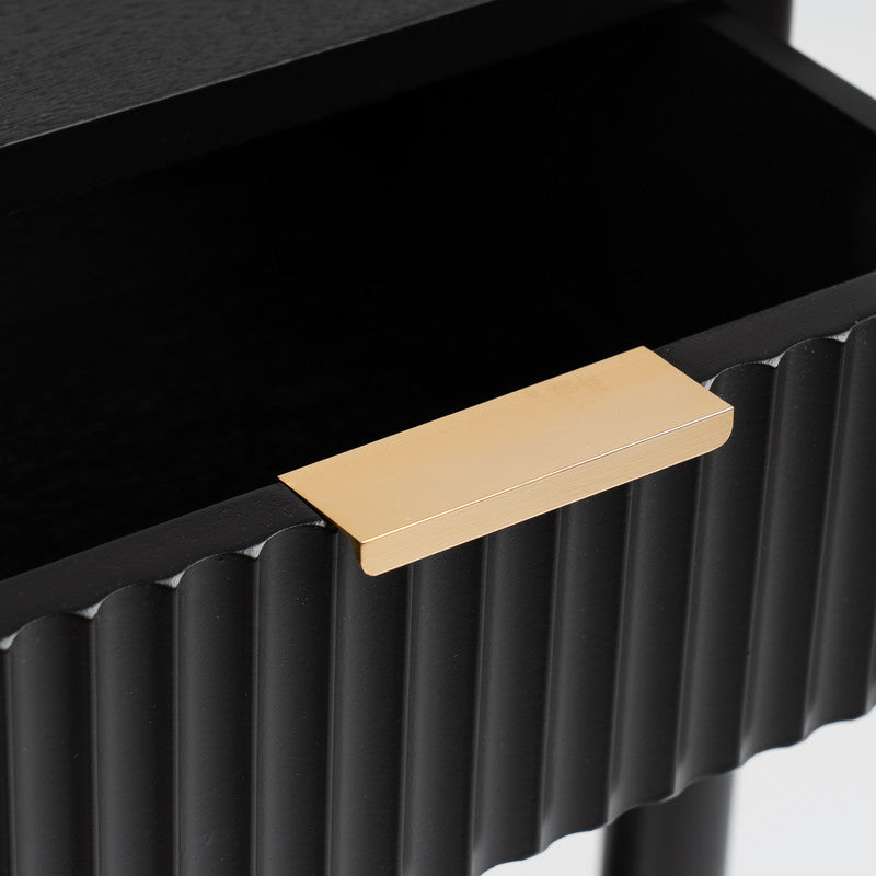 Black Side Table with Ribbed Drawer