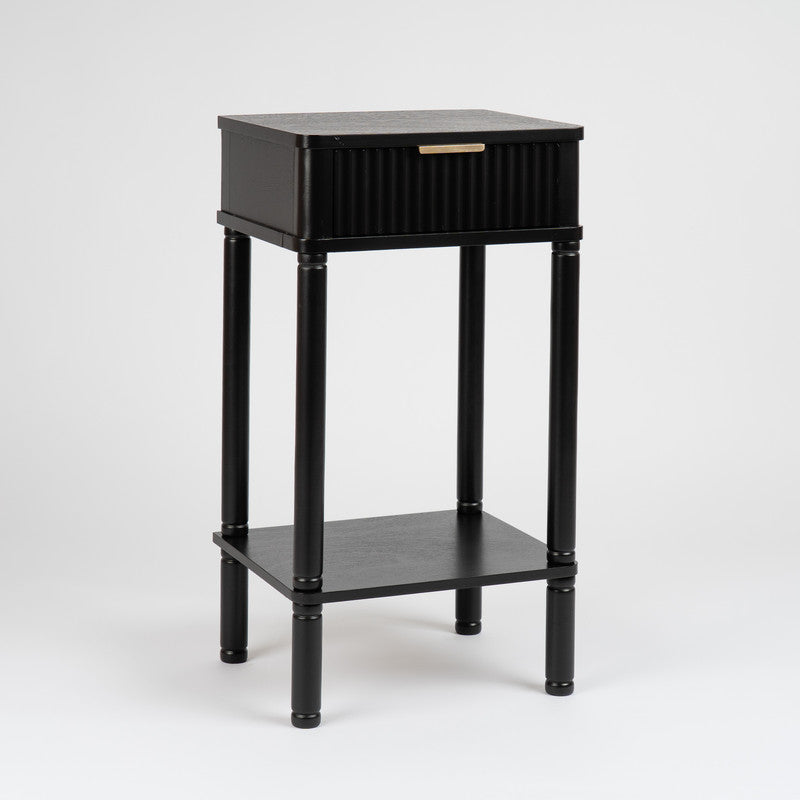 Black Side Table with Ribbed Drawer