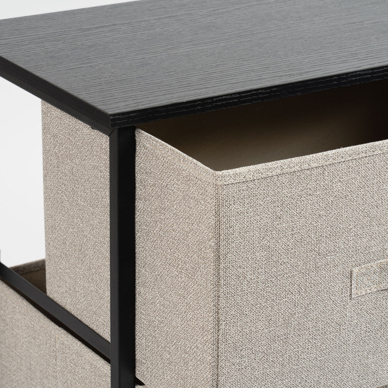 2 Drawer Black Cabinet with Beige Fabric Drawers