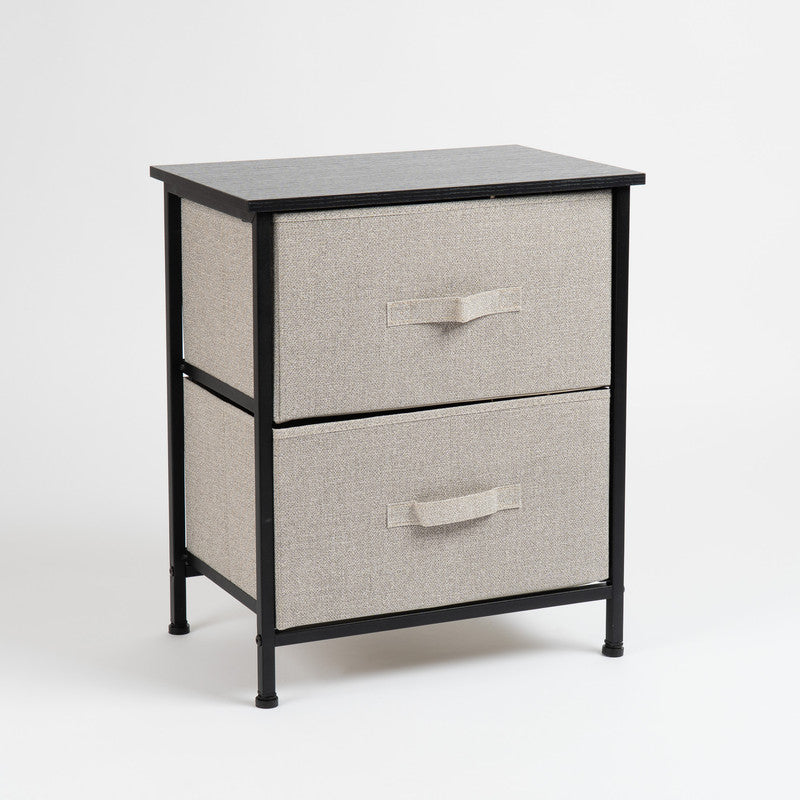 2 Drawer Black Cabinet with Beige Fabric Drawers