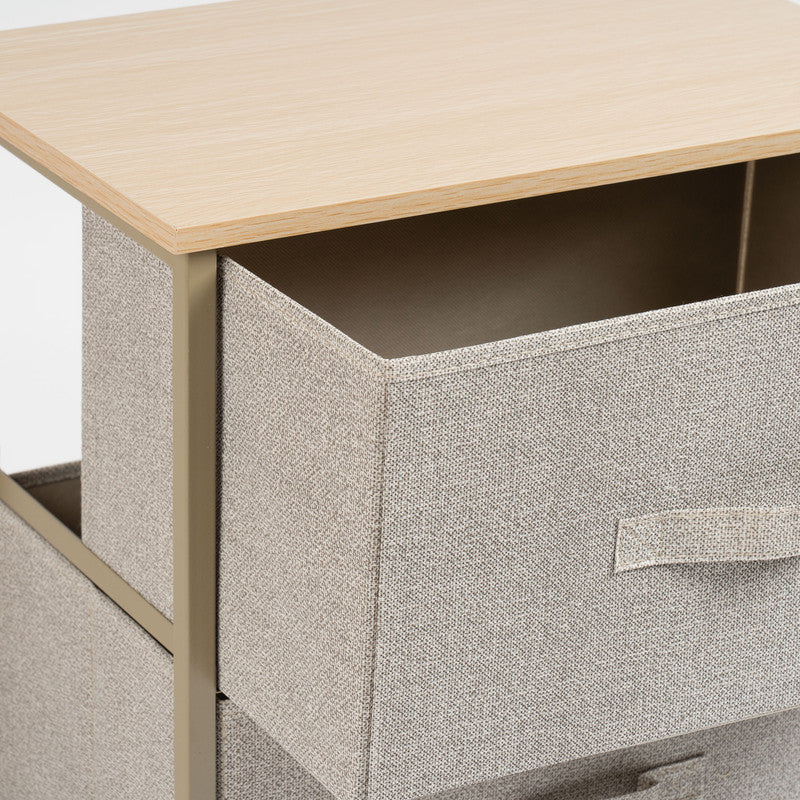 2 Drawer Beige Cabinet with Beige Fabric Drawers